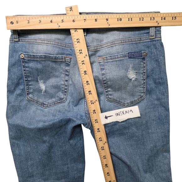 7 For All Mankind Jeans Women 26 Blue Distressed Raw Hem Skinny - Picture 5 of 6